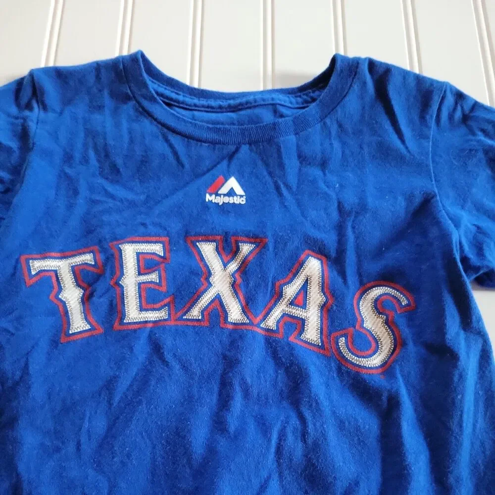 Texas Rangers Shirt Boys 4 Blue Red Crew Neck Short Sleeve Hamels 35 Comfort Top